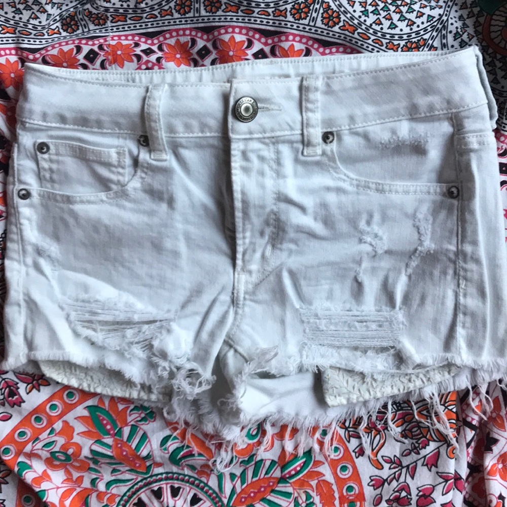 White denim distressed shorts szn4 hi-rise shorty